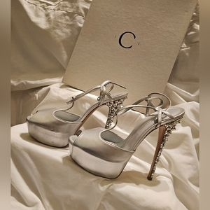 NWT Casadei Softpearl White crystal heel shoes